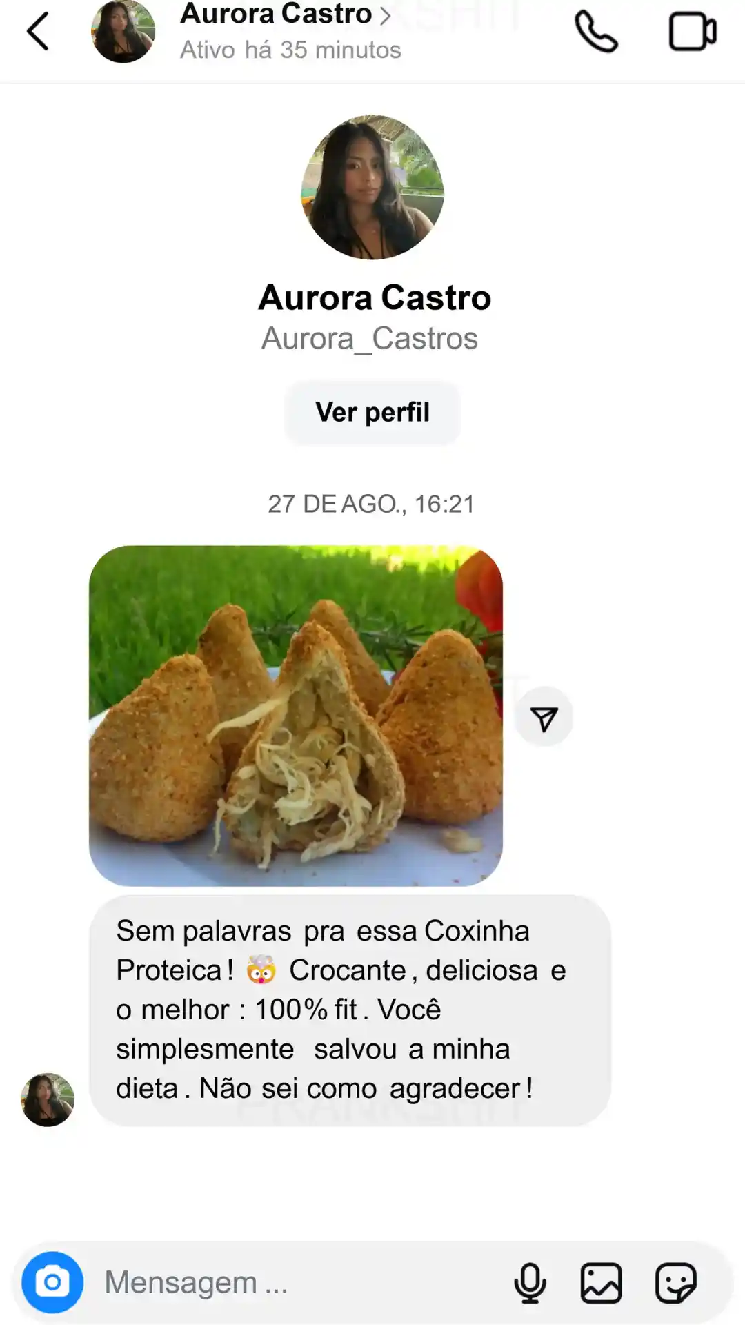 Depoimento da Aurora sobre a Coxinha Proteica