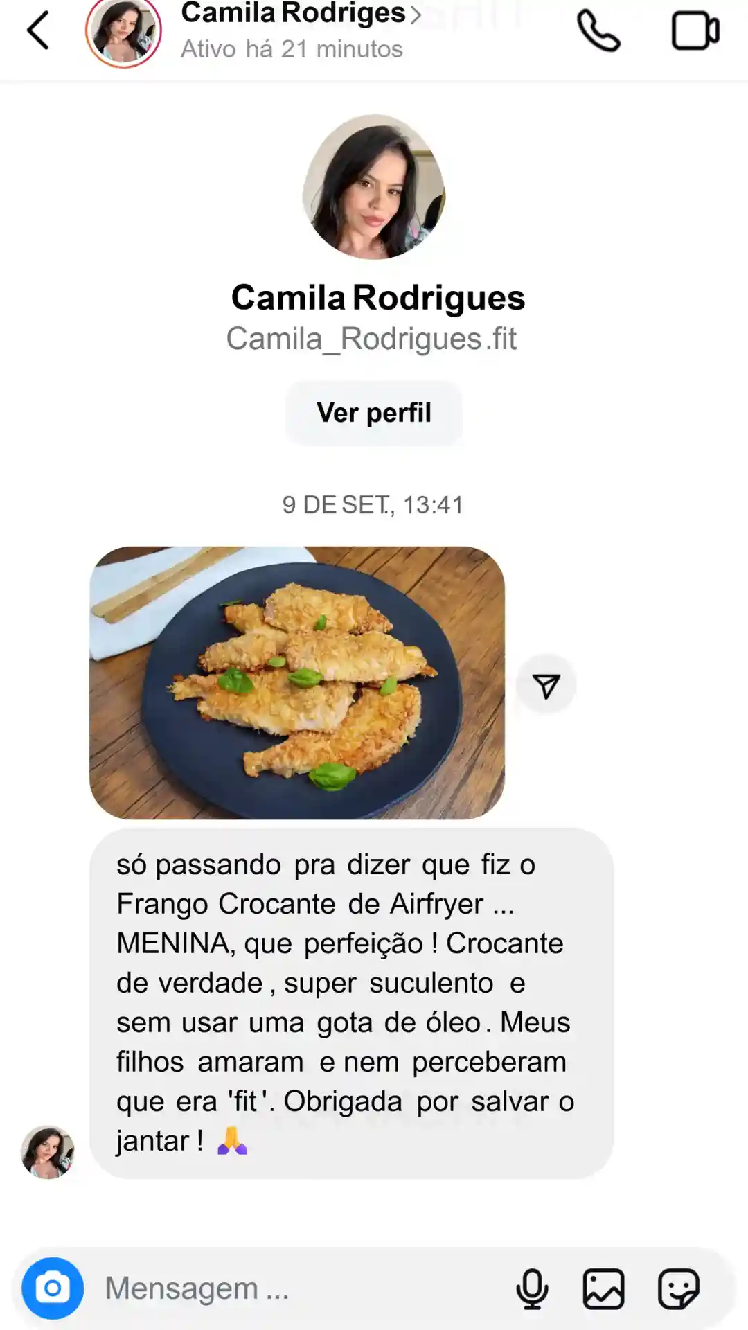 Depoimento da Camila sobre o Frango Crocante